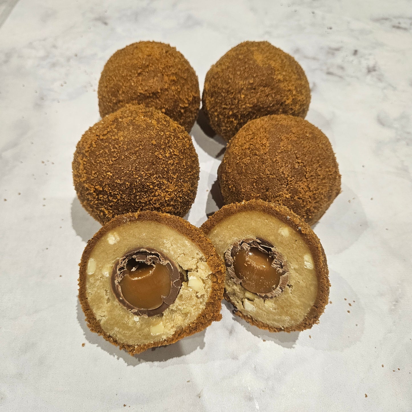 Biscoff & Caramel Egg Blondie Scotch Egg