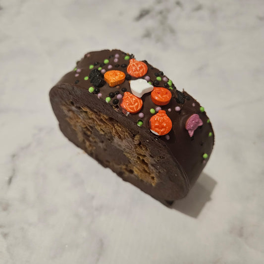 'Spooky' Caramel Cornflake Brownie Log Slice